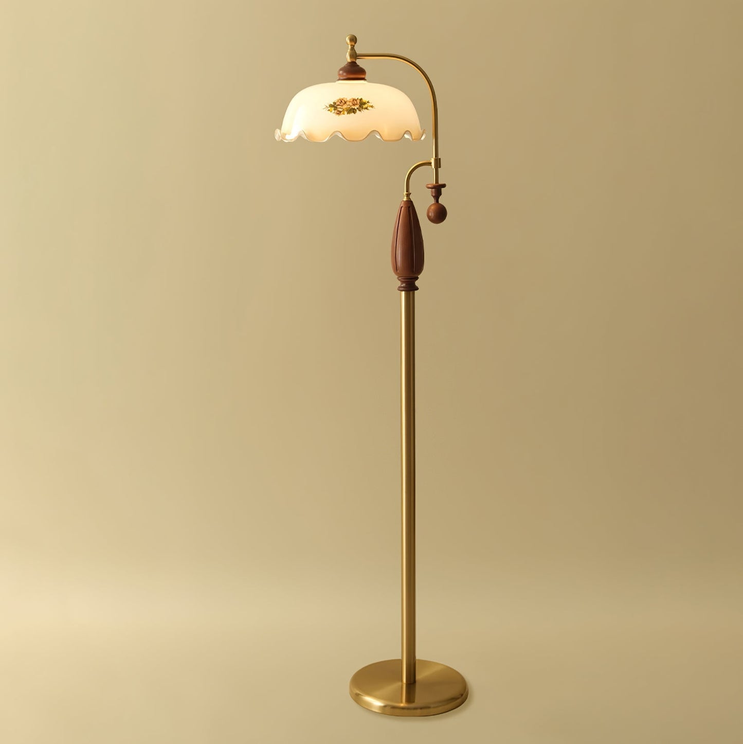 Heritage Bloom Floor Lamp Dia 15.7″ x H 63.8″ / Walnut wood & Gold & White / US Plug 1001 Floor lamp
