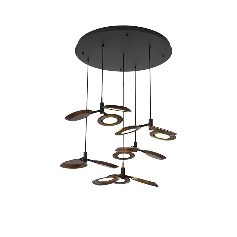 Hotaru Chandelier Round canopy 5 heads ? 37.4″ x H 59″ / Walnut Color / Warm Light Chandelier