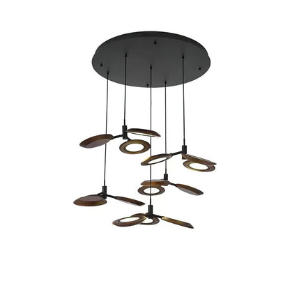 Hotaru Chandelier Round canopy 5 heads ? 37.4″ x H 59″ / Walnut Color / Warm Light Chandelier