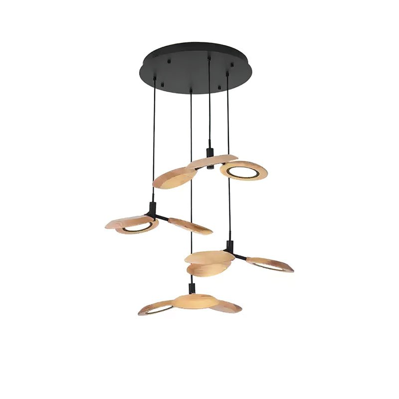 Hotaru Chandelier Round canopy 4 heads ? 29.5″ x H 59″ / Wood Color / Warm Light Chandelier
