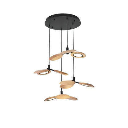 Hotaru Chandelier Round canopy 4 heads ? 29.5″ x H 59″ / Wood Color / Warm Light Chandelier