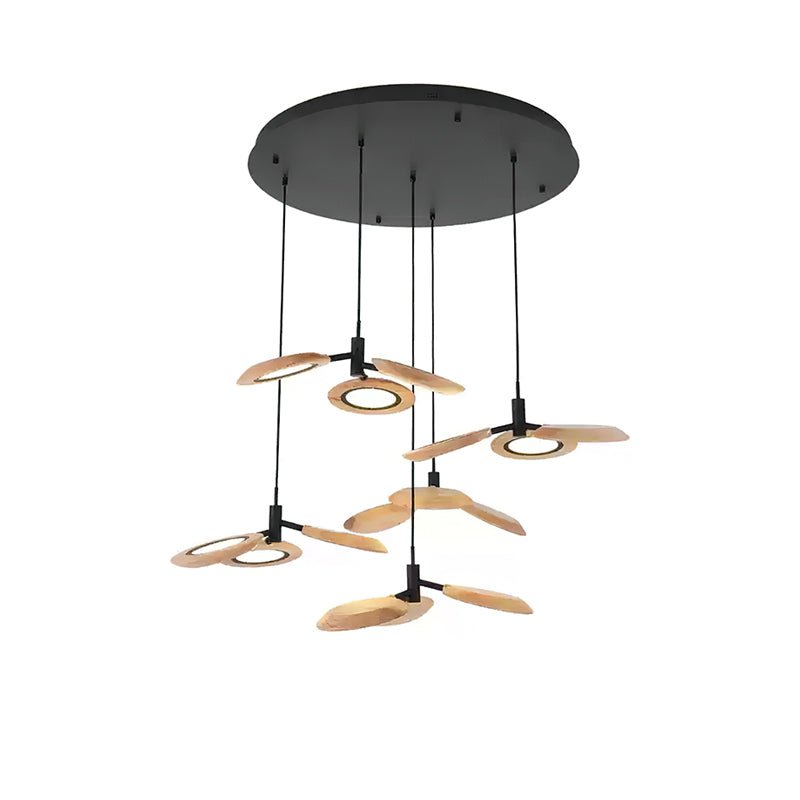 Hotaru Chandelier Round canopy 5 heads ? 37.4″ x H 59″ / Wood Color / Warm Light Chandelier