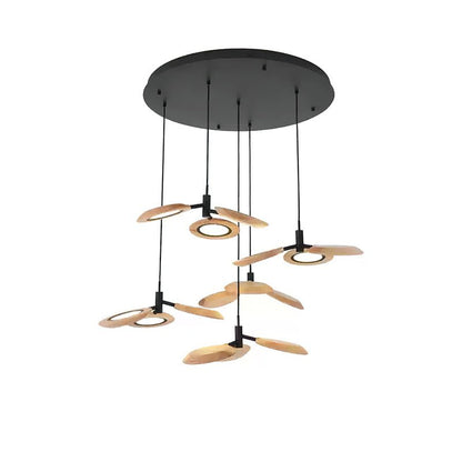Hotaru Chandelier Round canopy 5 heads ? 37.4″ x H 59″ / Wood Color / Warm Light Chandelier