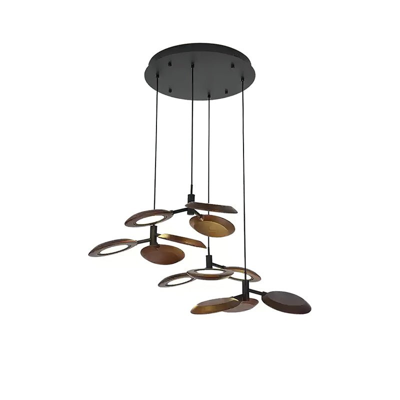 Hotaru Chandelier Round canopy 4 heads ? 29.5″ x H 59″ / Walnut Color / Warm Light Chandelier