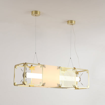 Hyperqube Pendant Lamp L 9.3″ x W 9.3″ x H 35.6″ / L 23.5cm x W 23.5cm x H 90.5cm / Warm Light / Gold & White Pendant