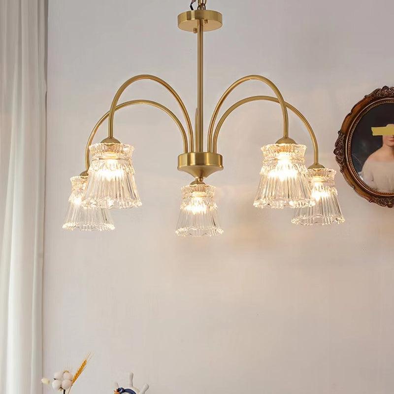 Ice Cream Crystal Chandeliers 5 Heads Dia 25.9″x H 20″ / Dia 66cm x H 51cm / Brass / Clear Chandelier