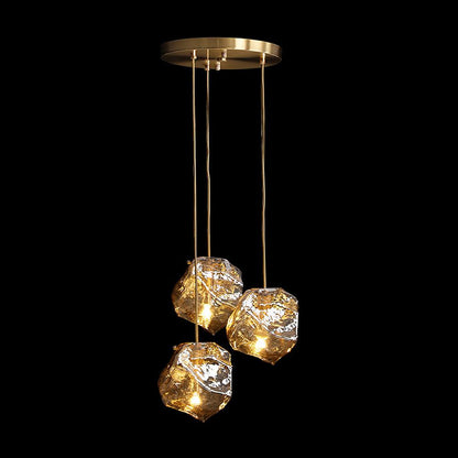 Illyria Ice Glass Pendant Lamp 3 Heads Dia 11.8″ x H 59″ / Dia 30cm x H 150cm / Brass & Amber Pendant light