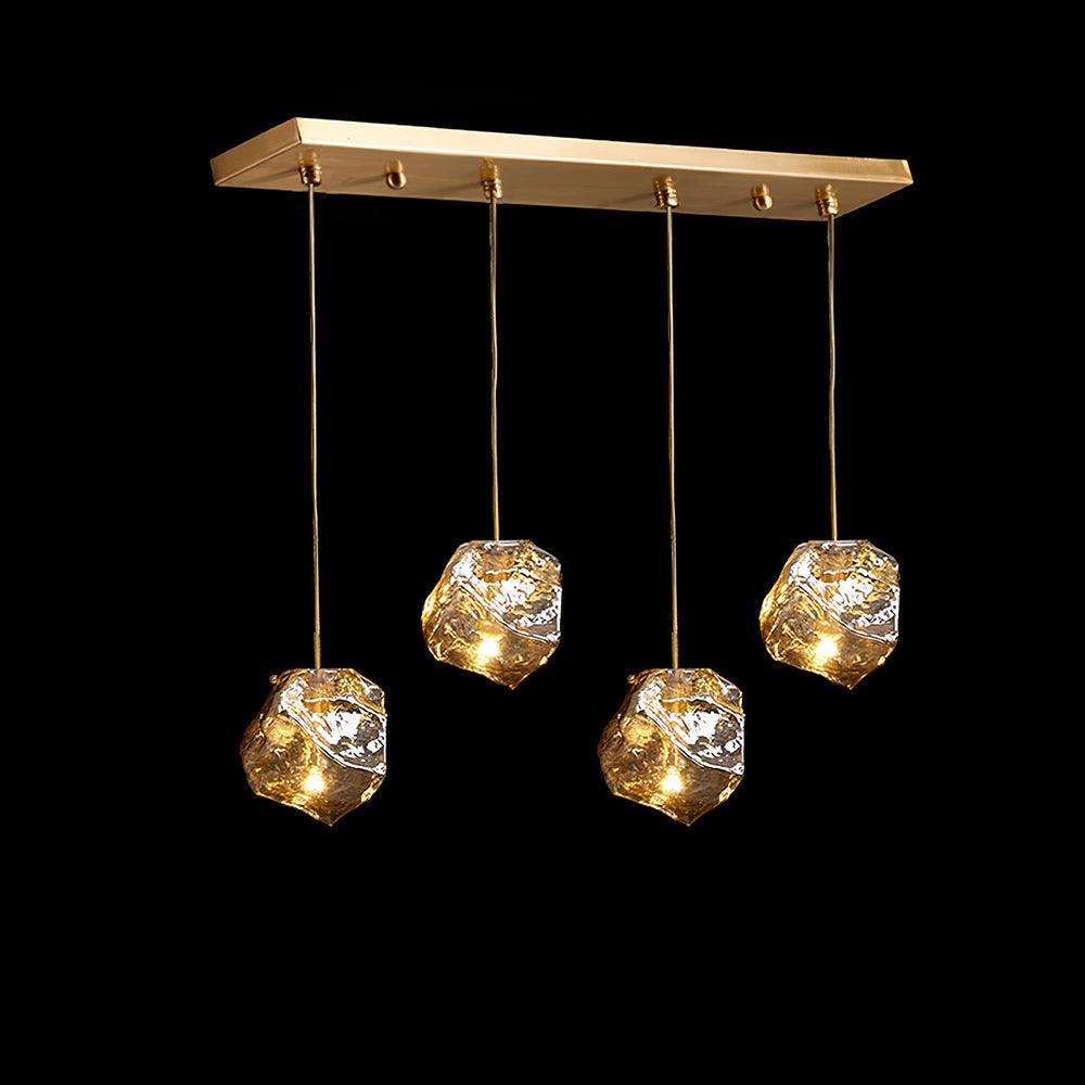 Illyria Ice Glass Pendant Lamp 4 Heads Dia 23.6″ x H 59″ / L 60cm x H 150cm / Brass & Amber Pendant light