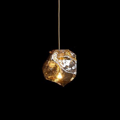 Illyria Ice Glass Pendant Lamp Dia 7″ x H 7″ / Dia 18cm x H 18cm / Brass & Amber Pendant light