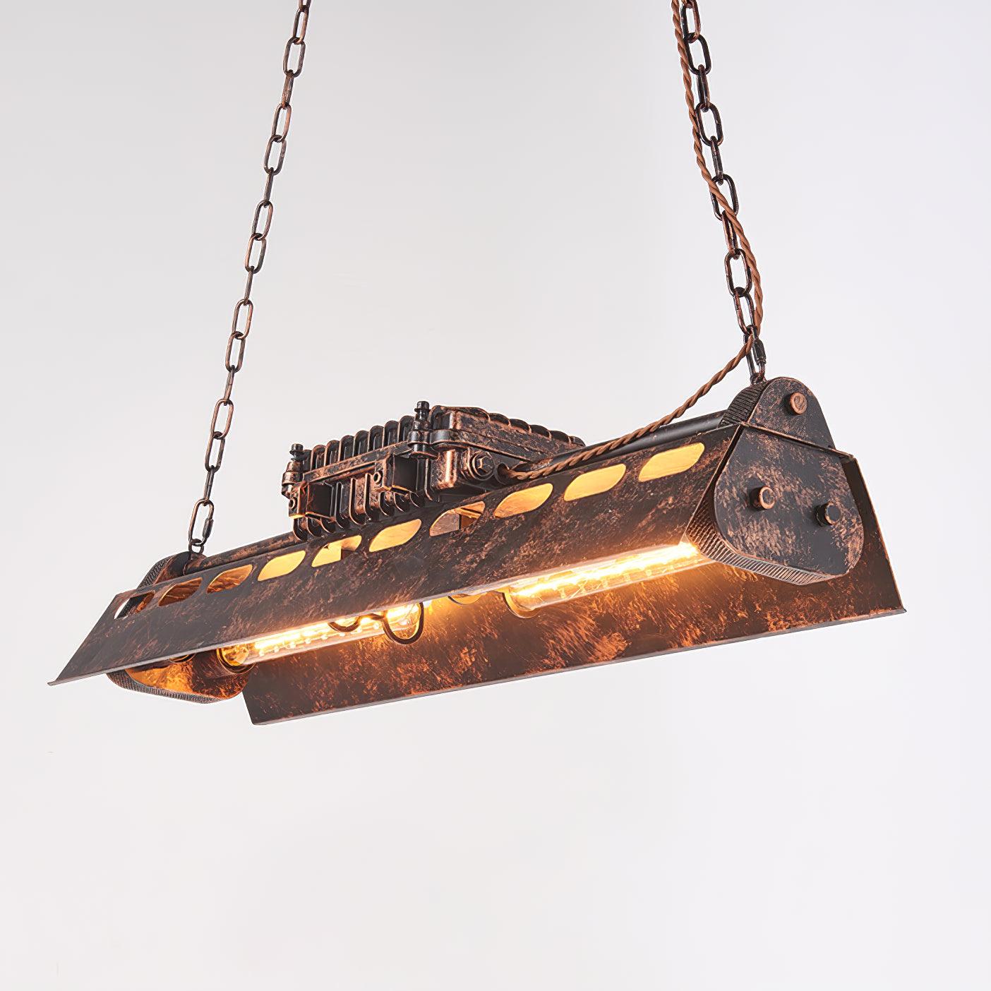 Industrial Steampunk Chandelier L 30.7″ x W 7.5″ x H 9.1″ / L 78cm x W 19cm x H 23cm / Rust color Chandelier