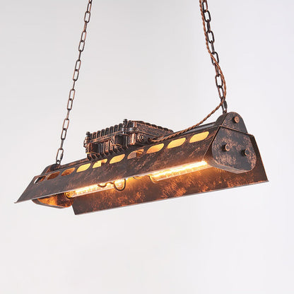 Industrial Steampunk Chandelier L 30.7″ x W 7.5″ x H 9.1″ / L 78cm x W 19cm x H 23cm / Rust color Chandelier