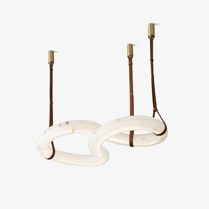 Infinity Pendant Lamp Dia 108cm x H 120cm / Dia 42.5″ x H 47.2″ / Brown Leather & Brass & White Alabaster / Warm Light