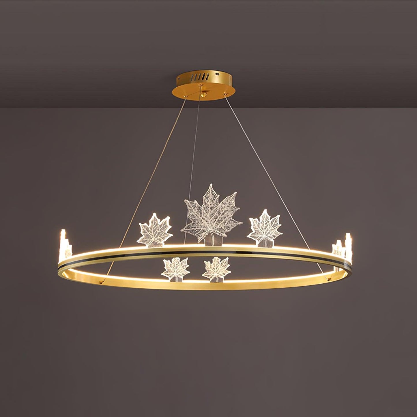 Ion Leaf Chandelier ? 39.3″ x H 7″ / Dia 100cm x H 18cm / Gold / Warm White Chandelier