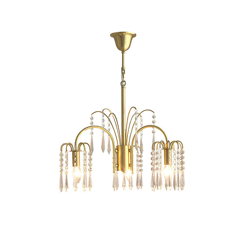 Isla Dawn Chandelier 5 Heads Dia 19.7″ x H 15.7″ / Dia 50cm x H 40cm / Brass & Clear Crystal Chandelier