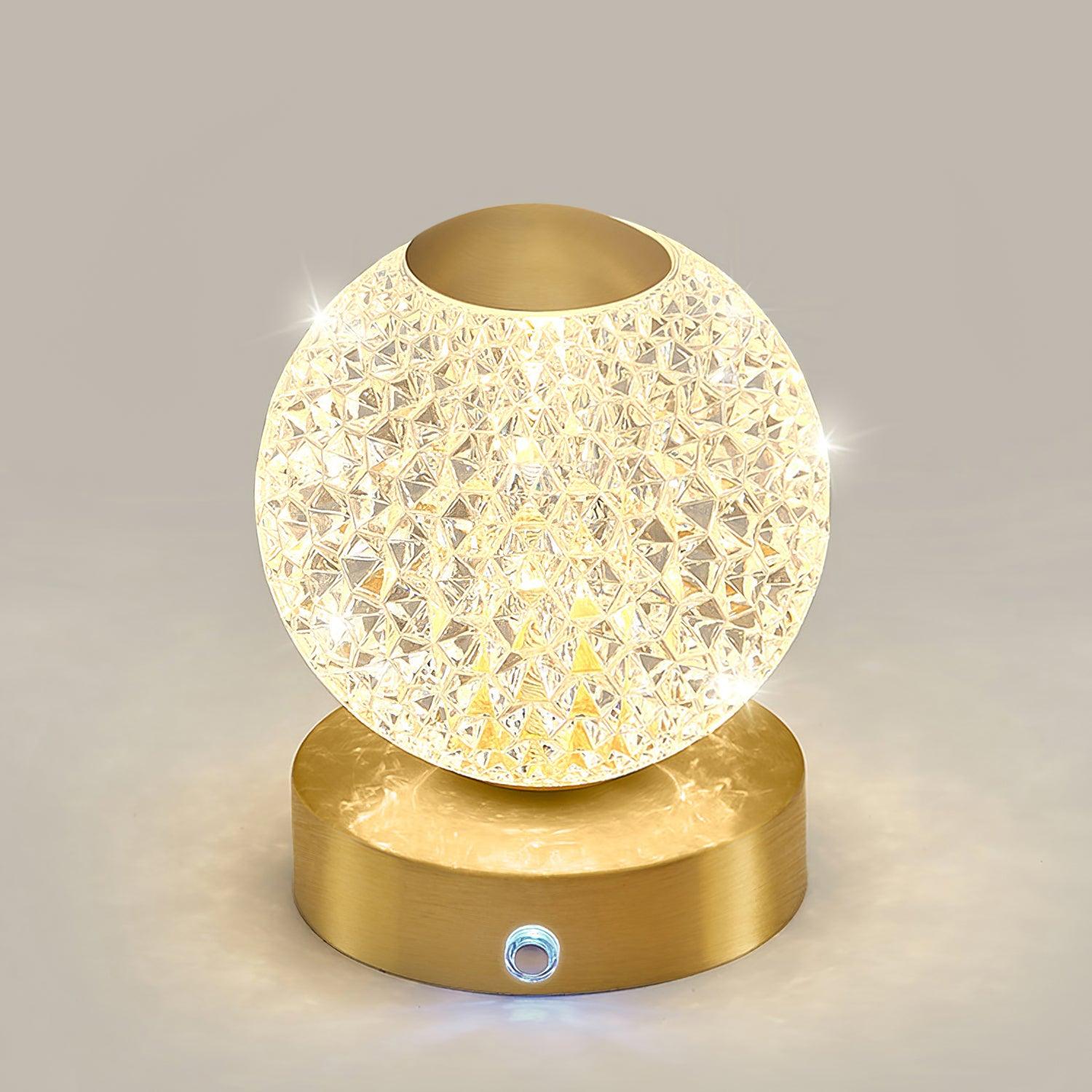 Jarin Diamond Built-in Battery Table Lamp ? 4.3″ x H 5.9″/ Dia 11cm x H 15cm / Brass & Clear Table lamp