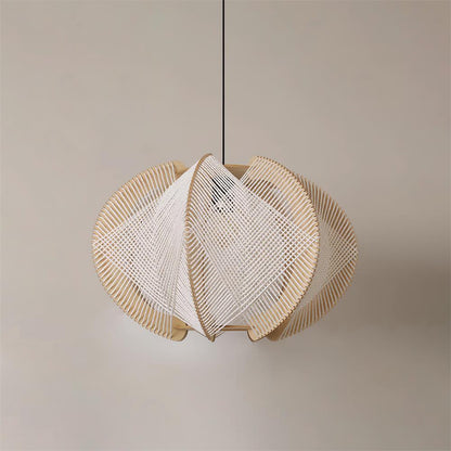 Java Pendant Light Dia 19.7″ x H 13.8″ / Dia 50cm x H 35cm (About ~3Kg) Beige & Nature wood Pendant light