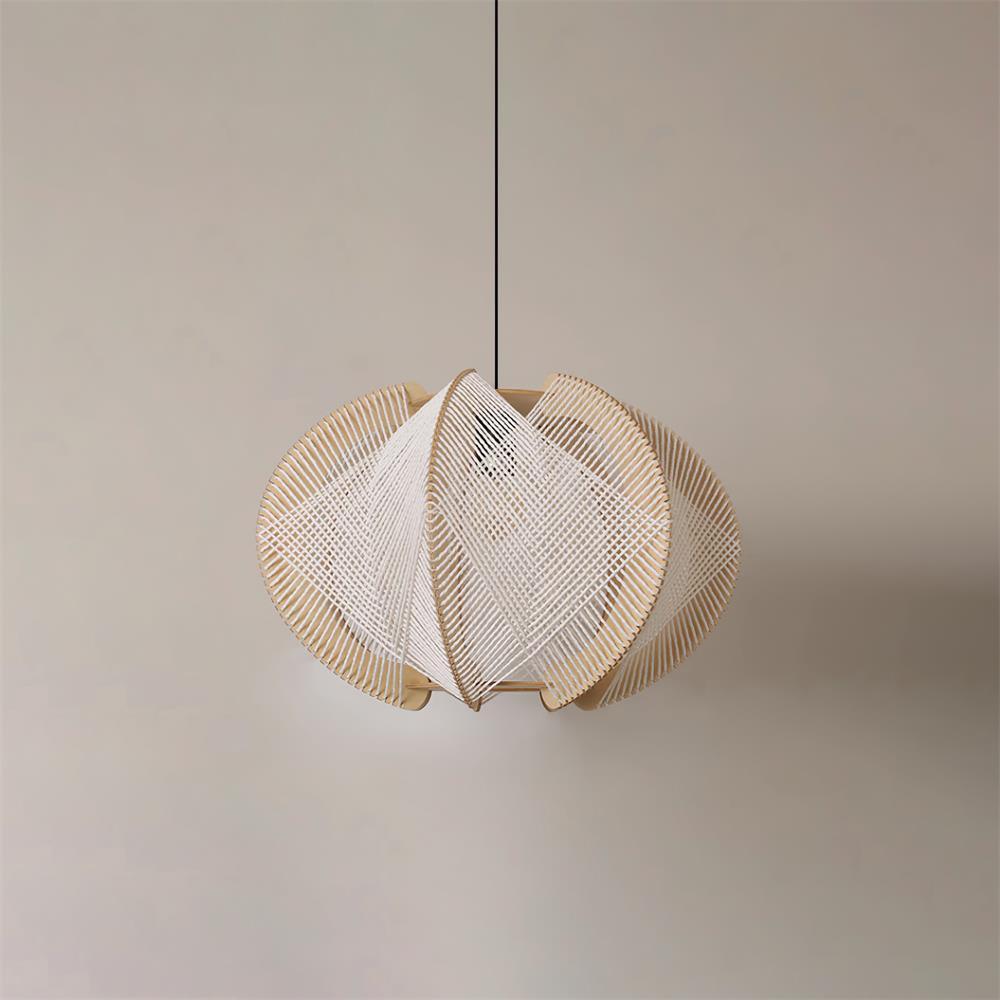 Java Pendant Light Dia 11.8″ x H 7.9″ / Dia 30cm x H 20cm (About ~2Kg) Beige & Nature wood Pendant light