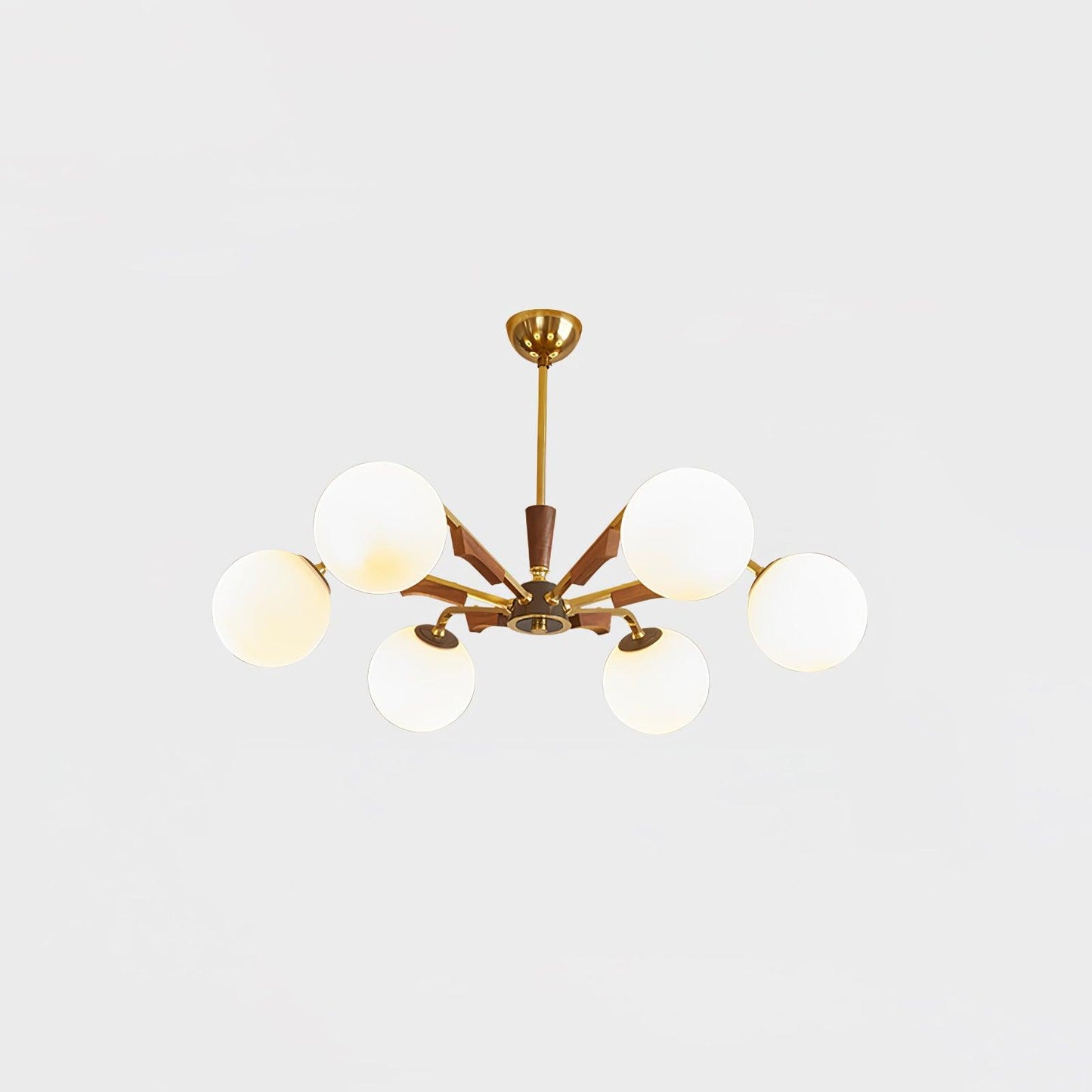 Jeri Sputnik Chandelier 6 Heads ? 25.2″ x H 11.8″ / Dia 80cm x H 26cm / Brass & Walnut & White Chandelier