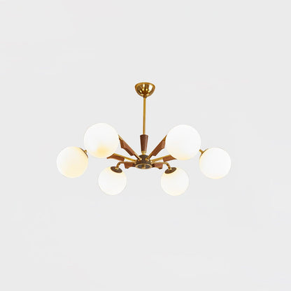 Jeri Sputnik Chandelier 6 Heads ? 25.2″ x H 11.8″ / Dia 80cm x H 26cm / Brass & Walnut & White Chandelier