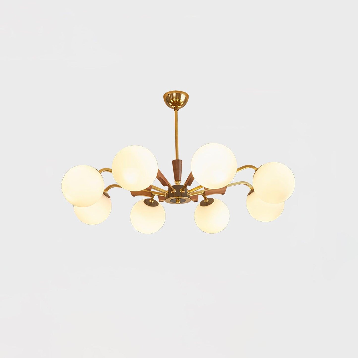 Jeri Sputnik Chandelier 8 Heads ? 35.4″ x H 11.8″ / Dia 90cm x H 28cm / Brass & Walnut & White Chandelier