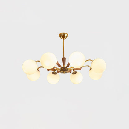 Jeri Sputnik Chandelier 8 Heads ? 35.4″ x H 11.8″ / Dia 90cm x H 28cm / Brass & Walnut & White Chandelier