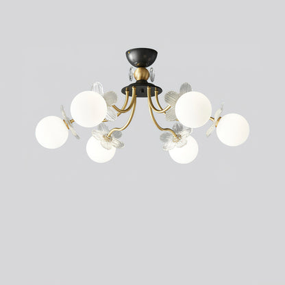Blossom Flower Glass Chandelier 6 Heads ? 29.5″ x H 15.7″ / Dia 75cm x H 40cm / Brass & White Ceiling lamp