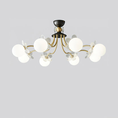 Blossom Flower Glass Chandelier 8 Heads Dia 35.4″ x H 15.7″ / Dia 90cm x H 40cm / Brass & White Ceiling lamp