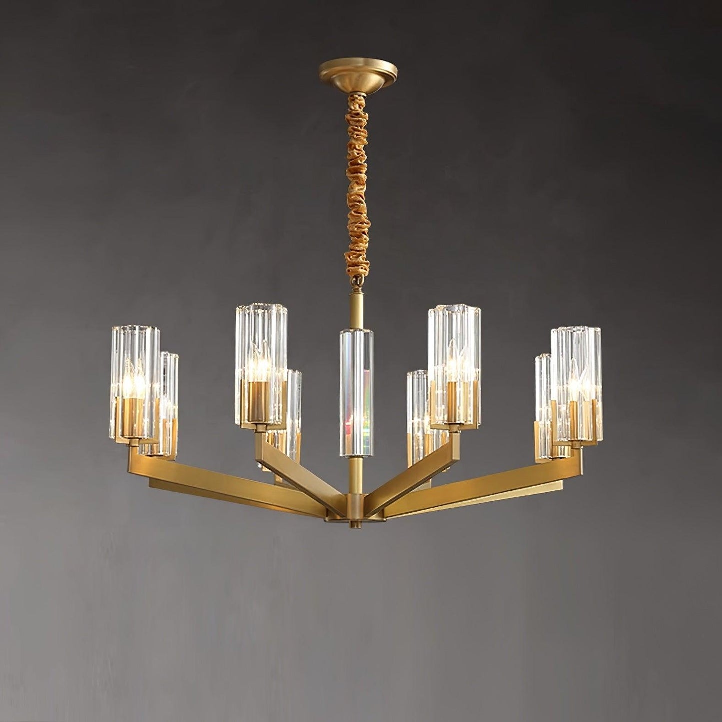 Kayla Brass Chandelier 8 heads Dia 31.4″ x H 16.1″/ Dia 80cm x H 41cm / Brass & Clear Chandelier