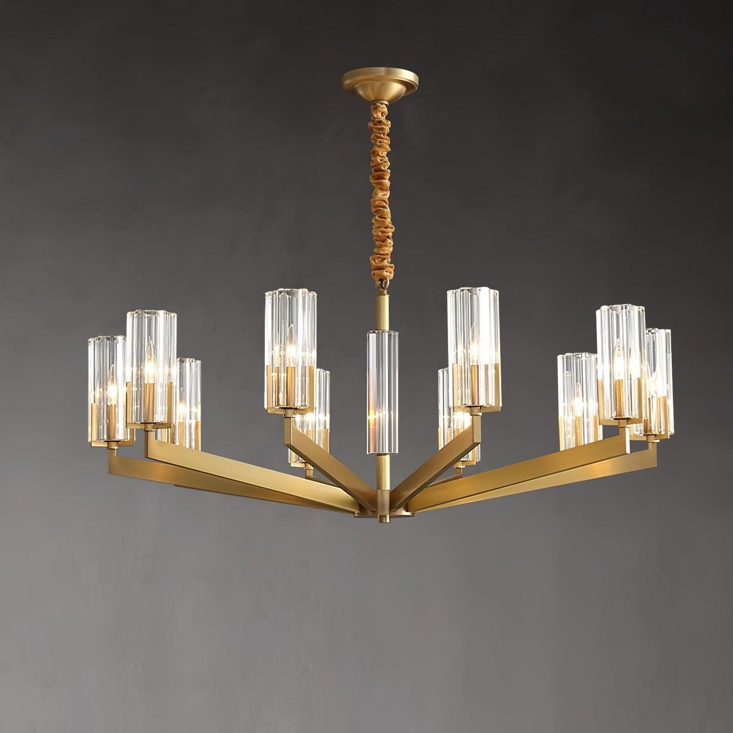 Kayla Brass Chandelier 10 heads Dia 37.4″ x H 16.1″/ Dia 95cm x H 41cm / Brass & Clear Chandelier