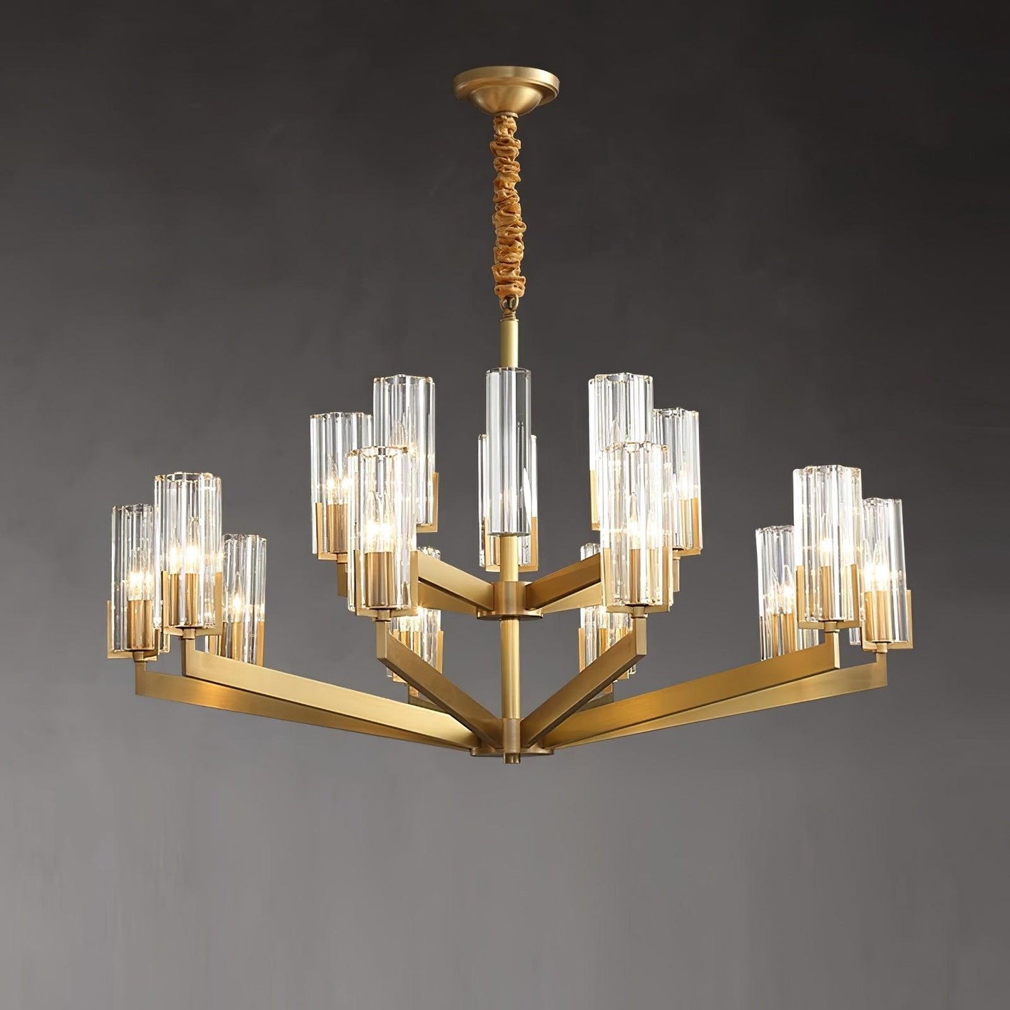Kayla Brass Chandelier 15 heads Dia 37.4″ x H 22.4″ Dia 95cm x H 57cm / Brass & Clear Chandelier