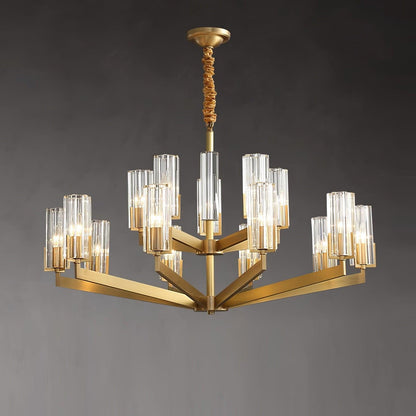 Kayla Brass Chandelier 15 heads Dia 37.4″ x H 22.4″ Dia 95cm x H 57cm / Brass & Clear Chandelier