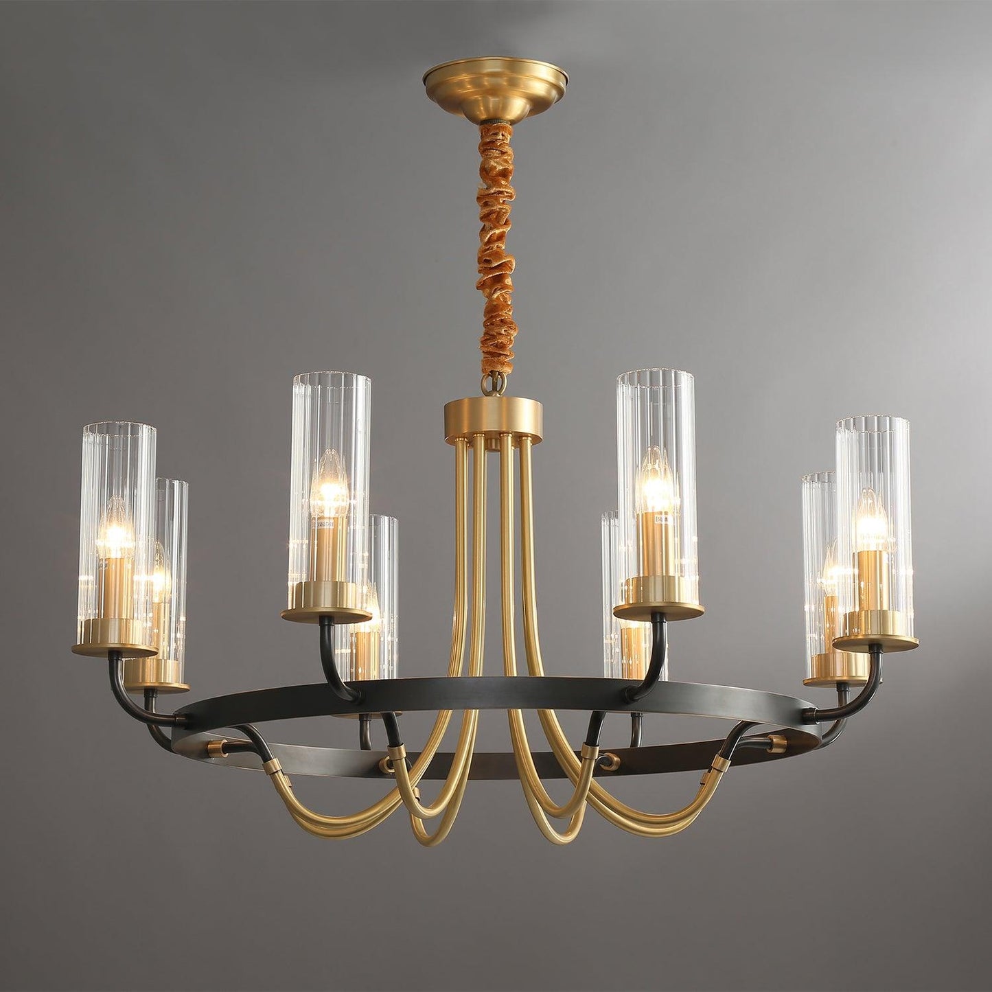 Kearney Chandelier 8 heads Φ 34.6″ x H 18.9″ / Dia 88cm x H 48cm / Black + Clear Chandelier