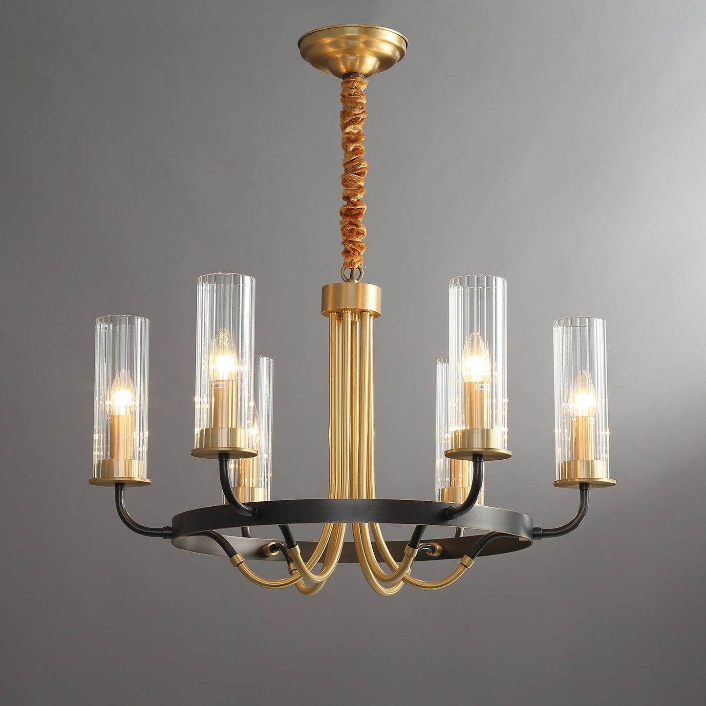 Kearney Chandelier 6 heads Φ 27.2″ x H 17.7″ / Dia 69cm x H 45cm / Black + Clear Chandelier