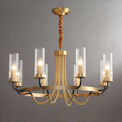 Kearney Chandelier 8 heads Φ 34.6″ x H 18.9″ / Dia 88cm x H 48cm / Brass + Clear Chandelier
