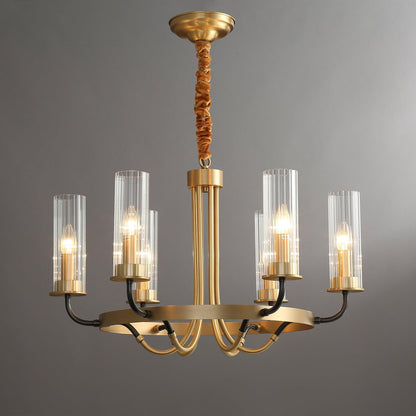 Kearney Chandelier 6 heads Φ 27.2″ x H 17.7″ / Dia 69cm x H 45cm / Brass + Clear Chandelier
