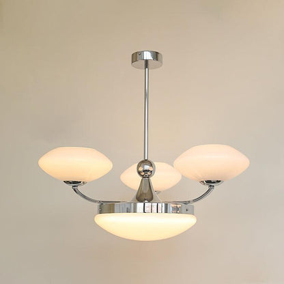 Keston Chandelier 4 heads ? 27.6″ x H 11″ / Dia 70cm x H 28cm / Chrome + White Chandelier
