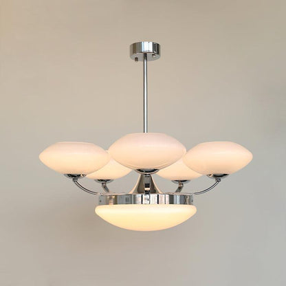Keston Chandelier 6 heads ? 27.6″ x H 11″ / Dia 70cm x H 28cm / Chrome + White Chandelier