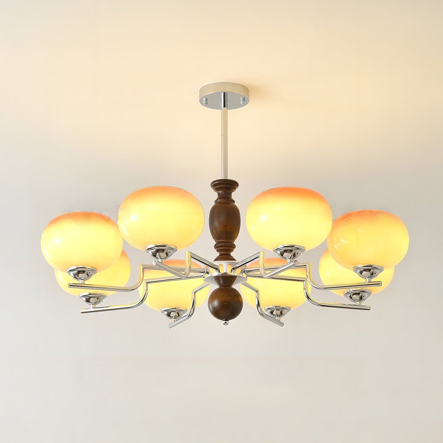 Kingsley Chandelier 8 heads ? 34.6″ x H 15″ / Walnut Color & Gold & Chrome Chandelier