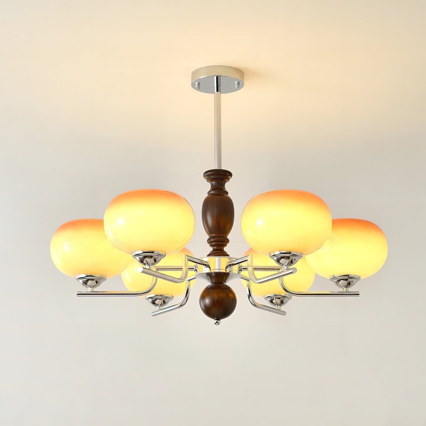 Kingsley Chandelier 6 heads ? 29.5″ x H 15″ / Walnut Color & Gold & Chrome Chandelier