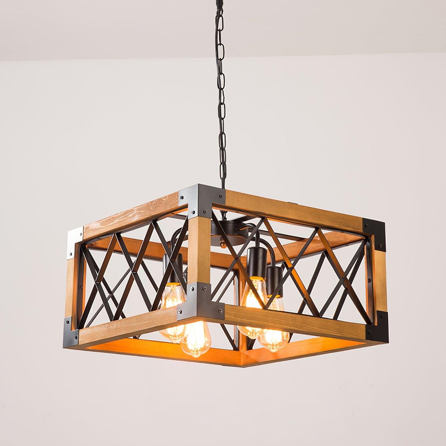 Kitchen Island Rectangle Chandelier Model B: L 17.7″ x W 17.7″ x H 39.4″ / L 45cm x W 45cm x H 100cm / Wood＆Black