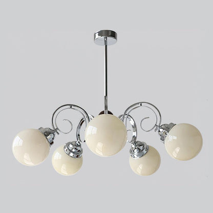 Kotter Cream Chandelier 5 heads ? 28.7″ x H 10.2″ / Dia 73cm x H 26cm / Chrome & Beige Chandelier