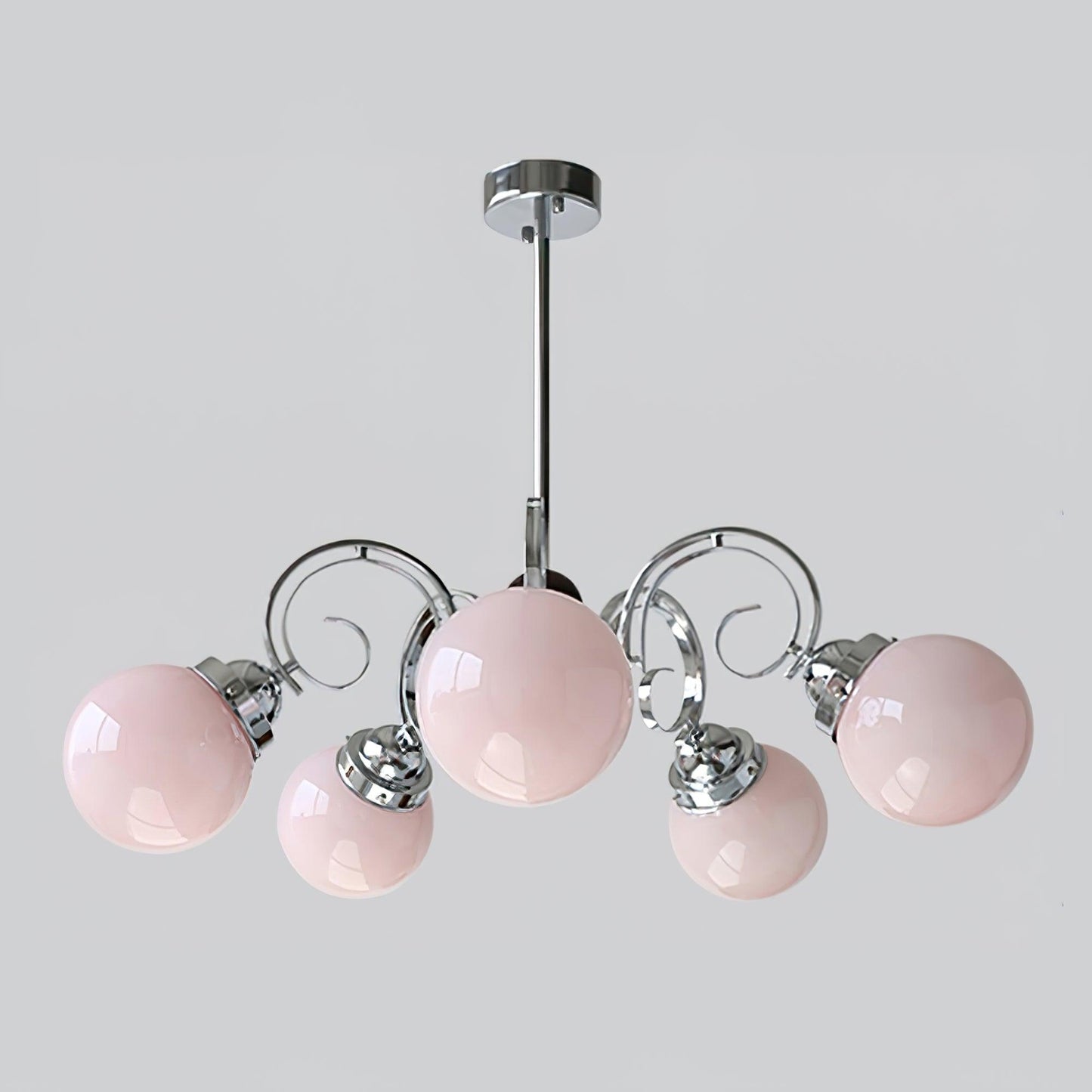 Kotter Cream Chandelier 5 heads ? 28.7″ x H 10.2″ / Dia 73cm x H 26cm / Chrome & Pink Chandelier