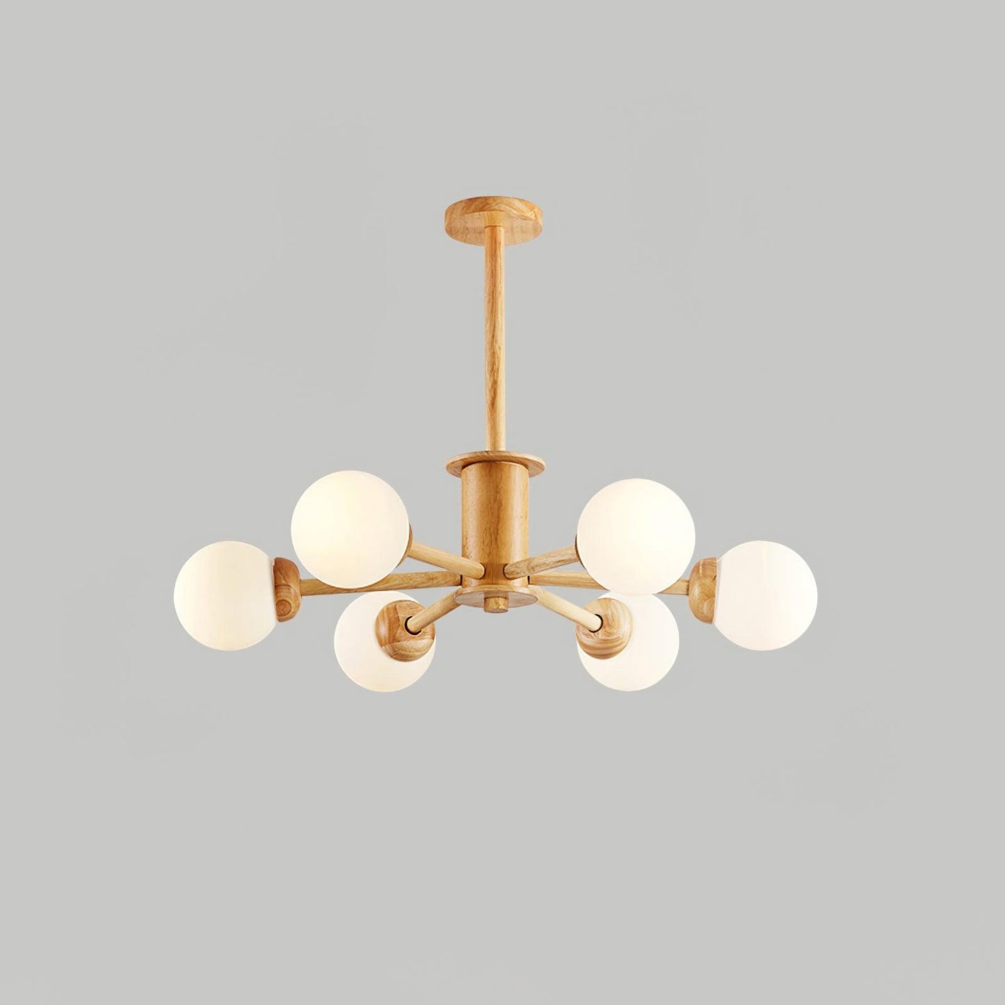 Kozan Wooden Chandelier 6 heads Dia 30.7″ x H 20″/ Dia 78cm x H 51cm / Wood & White Chandelier