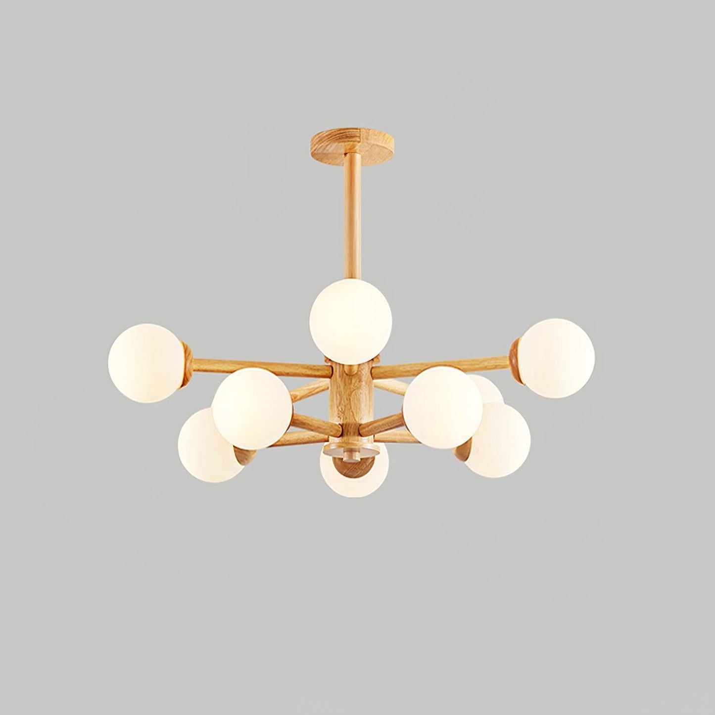 Kozan Wooden Chandelier 10 heads Dia 34.6″ x H 20″/ Dia 88cm x H 51cm / Wood & White Chandelier