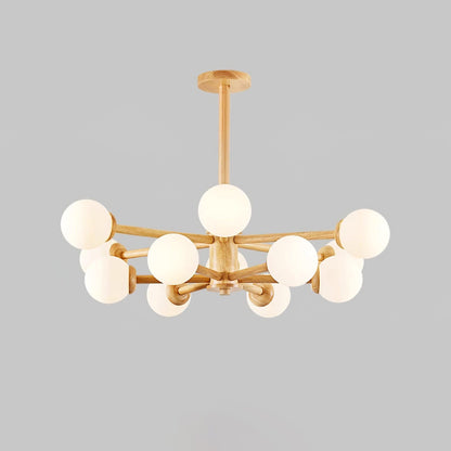 Kozan Wooden Chandelier 12 heads Dia 34.6″ x H 20″/ Dia 88cm x H 51cm / Wood & White Chandelier