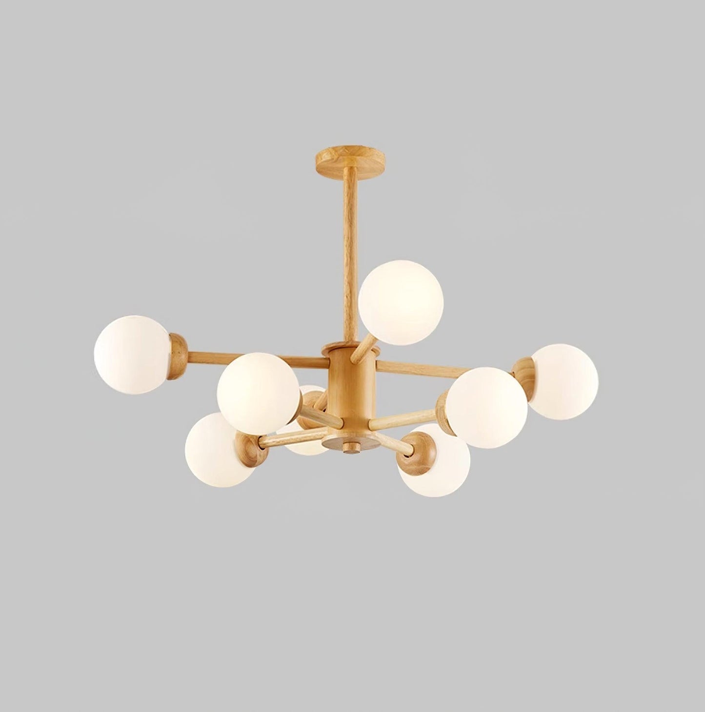 Kozan Wooden Chandelier 8 heads Dia 34.6″ x H 20″/ Dia 88cm x H 51cm / Wood & White Chandelier
