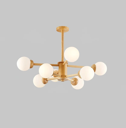 Kozan Wooden Chandelier 8 heads Dia 34.6″ x H 20″/ Dia 88cm x H 51cm / Wood & White Chandelier