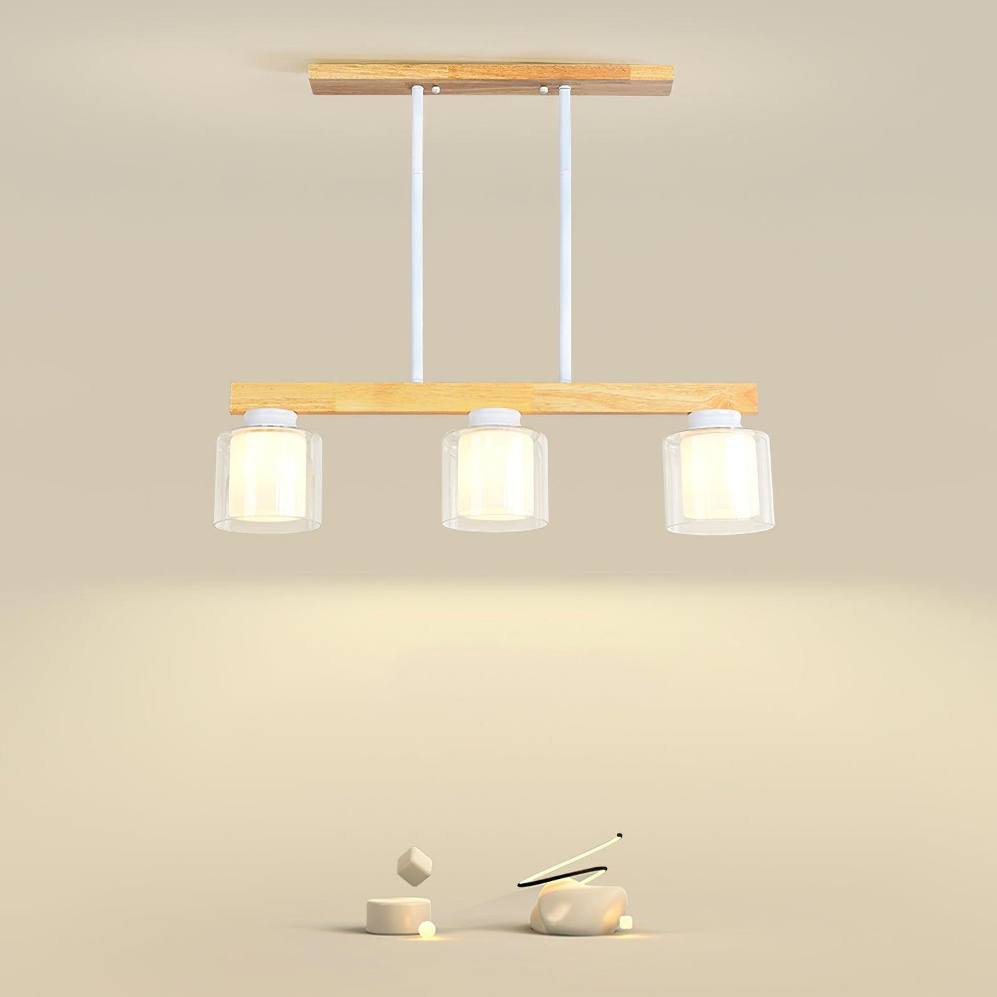Kubus Pendant Lamp 3 heads ? 36.2″ x H 27.1″ / Dia 83cm x H 69cm / White Pendant light