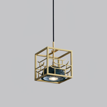 Lantern Square Pendant Lamp Model A Dia 5.9″ x H 5.9″ / Dia 15cm x H 15cm / Polished Brass + Green Marble Pendant light