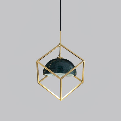 Lantern Square Pendant Lamp Model D Dia 7.8″ x H 7.8″ / Dia 20cm x H 20cm / Polished Brass + Green Marble Pendant light